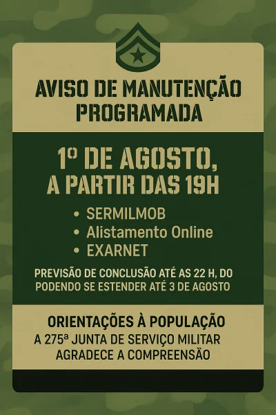 SISTEMAS DE SERVIO MILITAR PASSARO POR MANUTENO PROGRAMADA