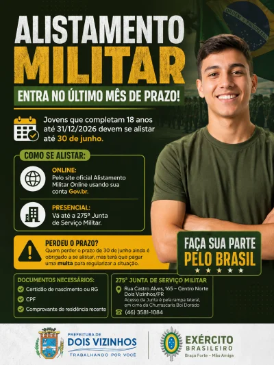PRAZO PARA ALISTAMENTO MILITAR TERMINA EM 30 DE JUNHO