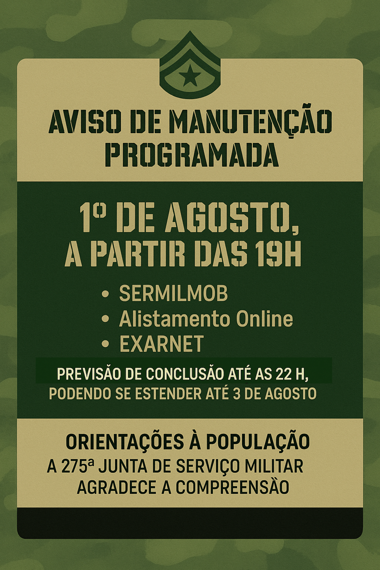 SISTEMAS DE SERVIO MILITAR PASSARO POR MANUTENO PROGRAMADA