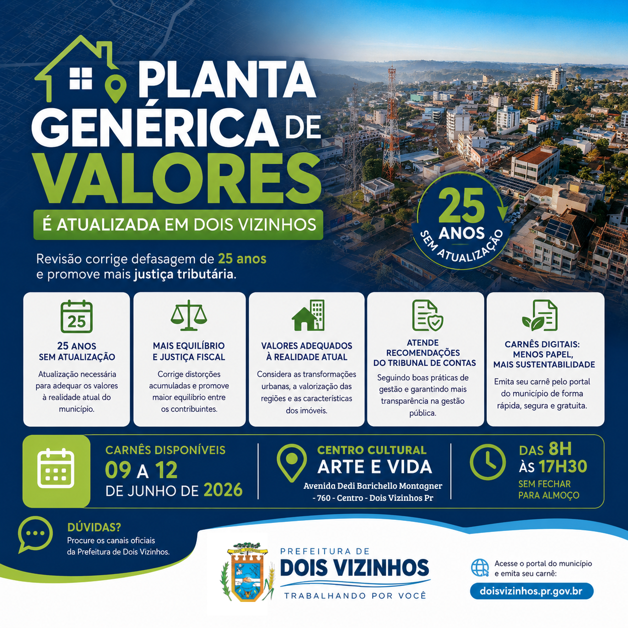 DOIS VIZINHOS ATUALIZA PLANTA GEN�RICA DE VALORES AP�S 25 ANOS E MODERNIZA CADASTRO IMOBILI�RIO