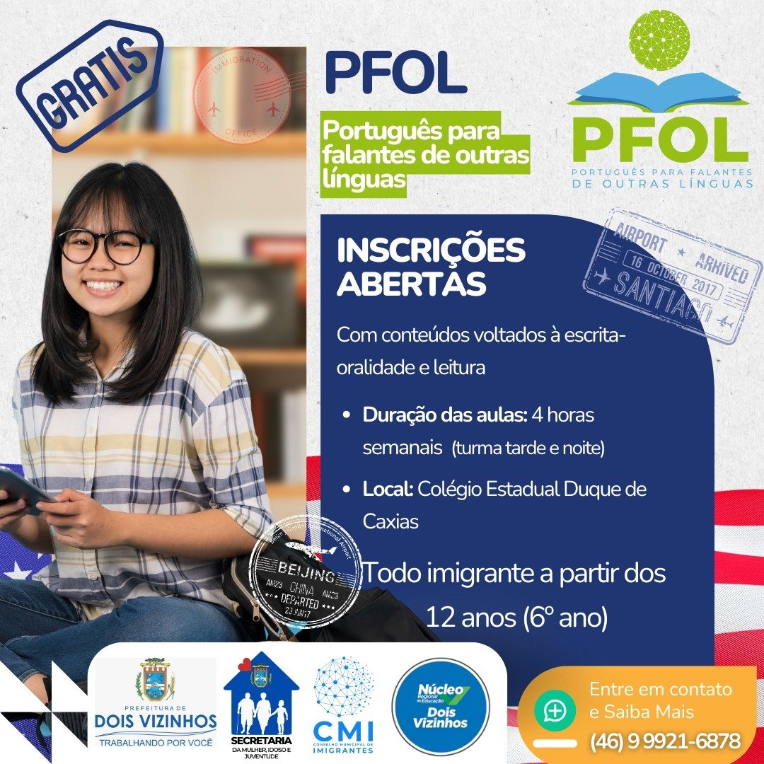 DOIS VIZINHOS AMPLIA ENSINO DE PORTUGUS PARA IMIGRANTES E ABRE NOVAS TURMAS EM 2026