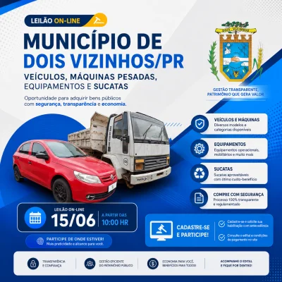 LEIL�O DA PREFEITURA OFERTA VE�CULOS, M�QUINAS E EQUIPAMENTOS