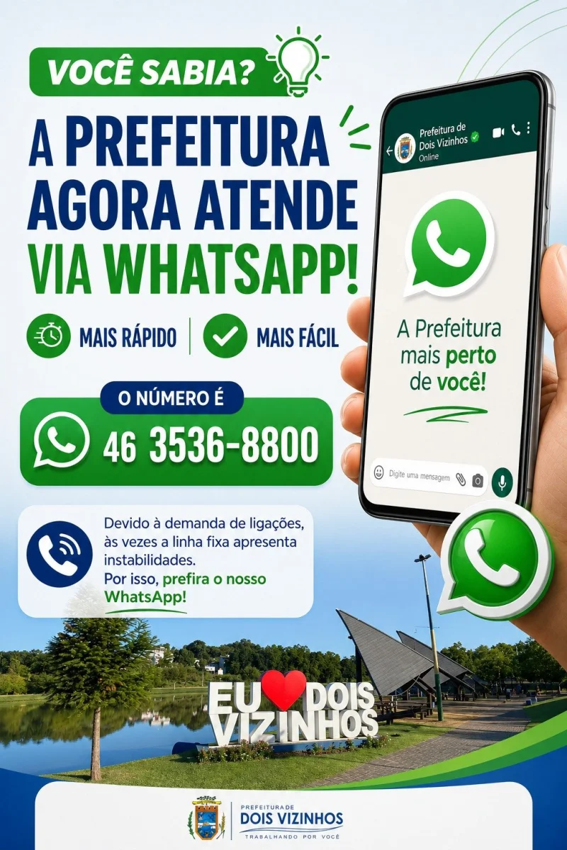 PREFEITURA DE DOIS VIZINHOS DISPONIBILIZA WHATSAPP PARA AMPLIAR COMUNICA��O COM A POPULA��O