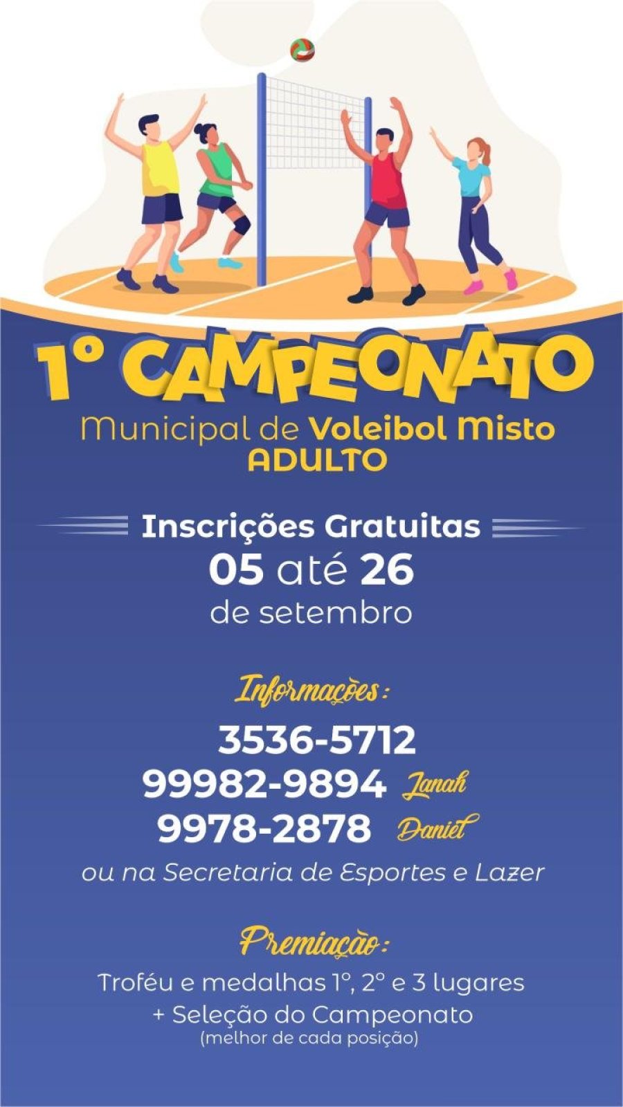 INSCRI��ES PARA O 1� CAMPEONATO DE VOLEIBOL MISTO ENCERRAM NESTA SEXTA