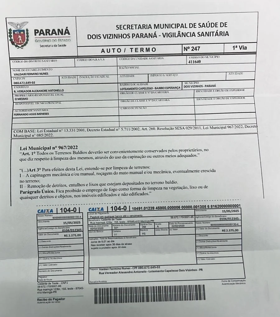 GOLPE EM PLENA LUZ DO DIA: CRIMINOSOS SE APROVEITAM DE AO DA PREFEITURA E ESPALHAM BOLETOS FALSOS EM DOIS VIZINHOS!