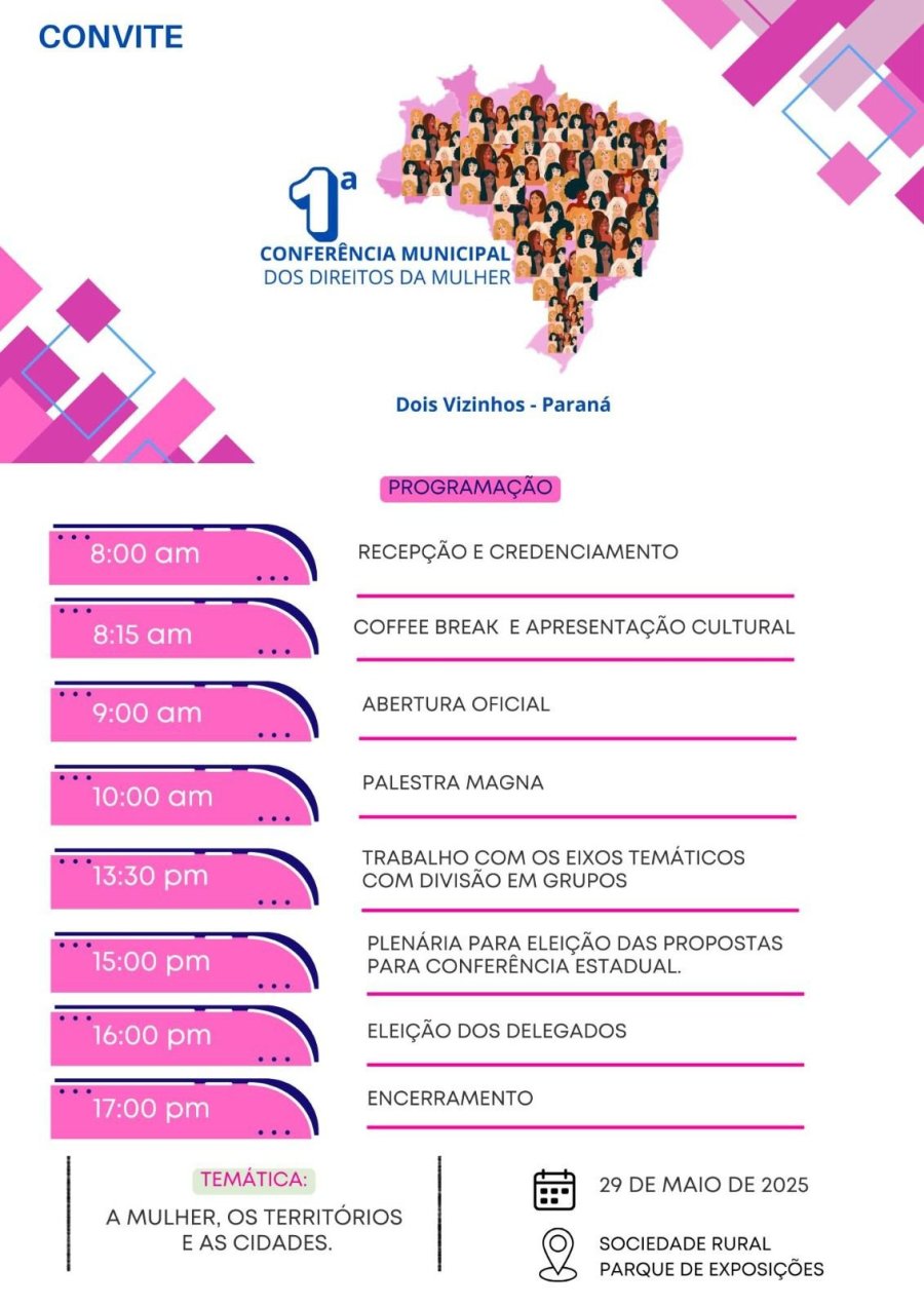 DOIS VIZINHOS PROMOVER� A 1� CONFER�NCIA MUNICIPAL DOS DIREITOS DA MULHER