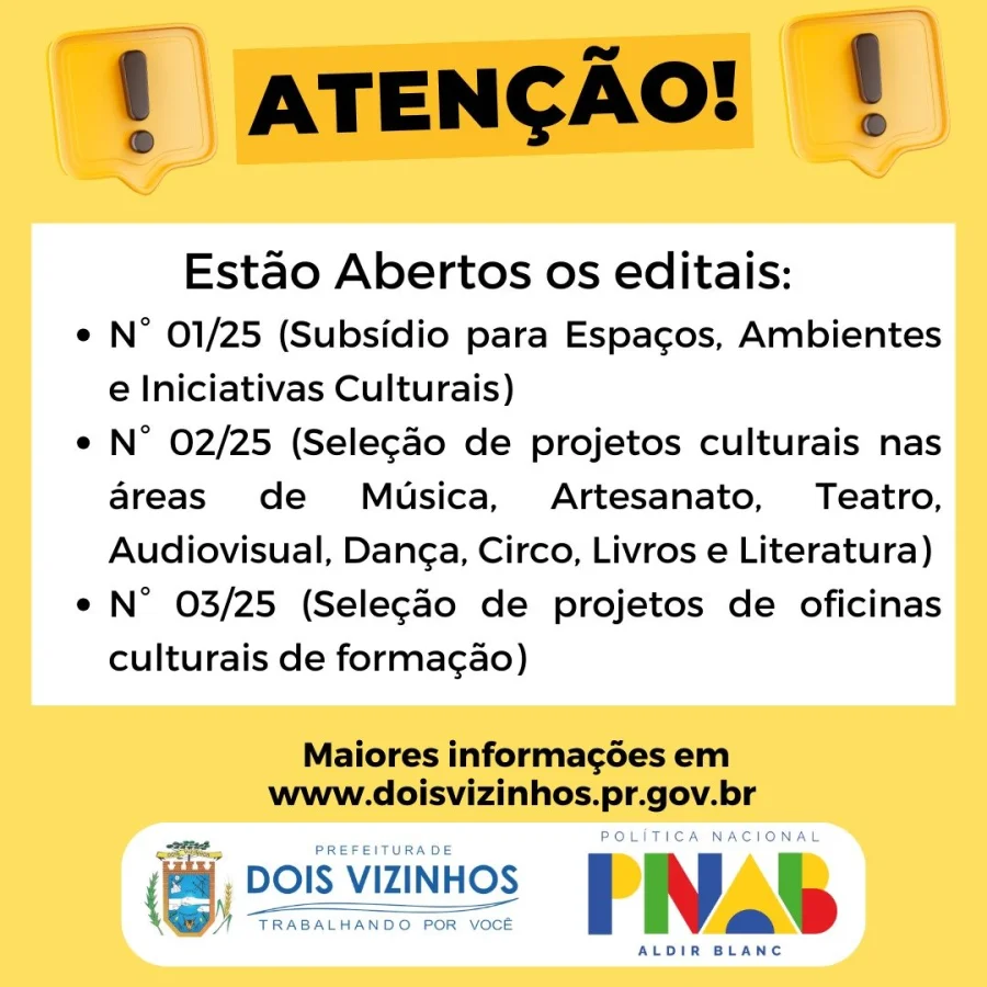 EDITAIS CULTURAIS OFERECEM APOIO FINANCEIRO PARA ARTISTAS DUOVIZINHENSES