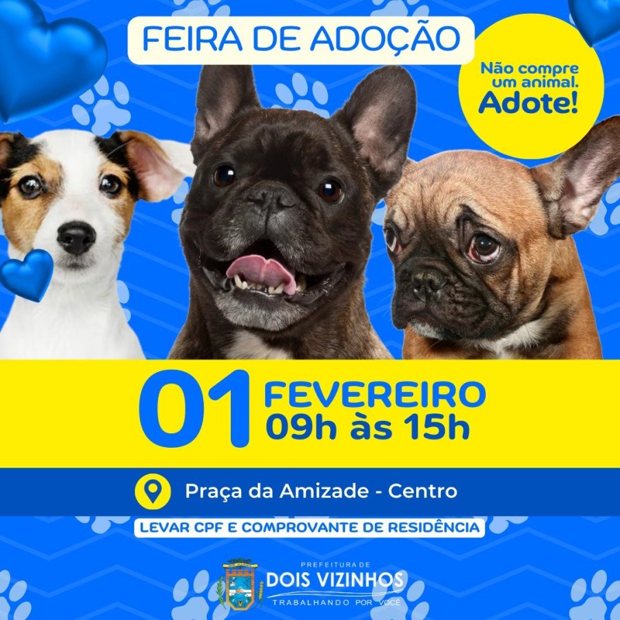 DUAS VIDAS, UMA HIST�RIA: PARTICIPE DA FEIRA DE ADO��O DE ANIMAIS EM DOIS VIZINHOS