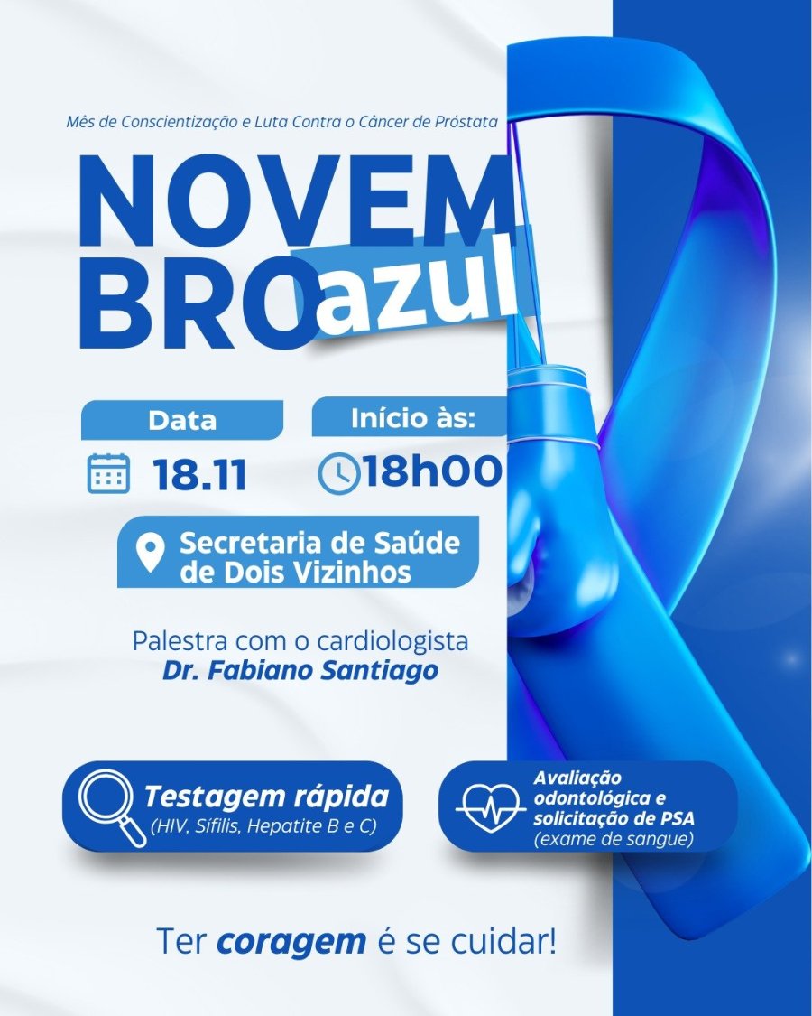 NOVEMBRO AZUL TER� PALESTRA E A��ES DE SA�DE NESTA TER�A-FEIRA