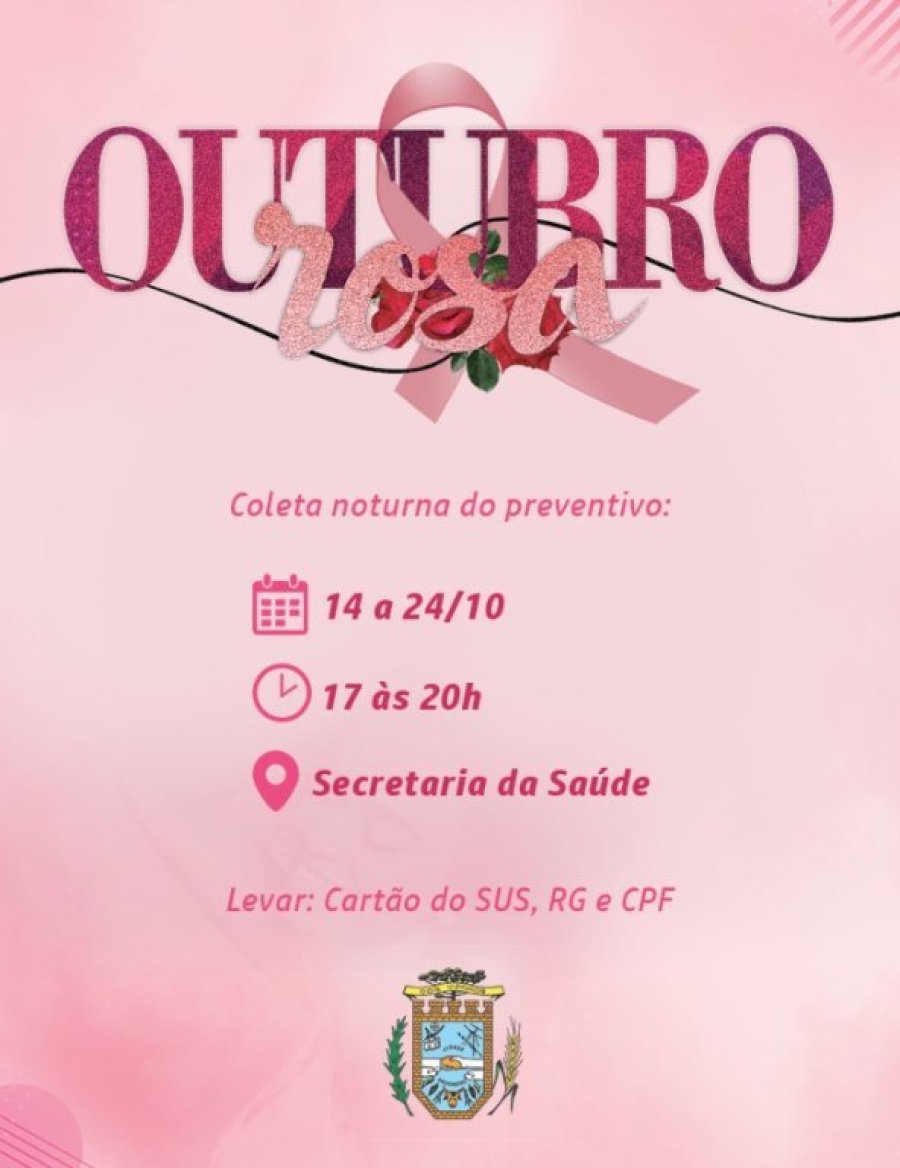 Outubro Rosa: Secretaria de Sa�de Ter� Atendimento Especial para Coleta de Exame Preventivo.