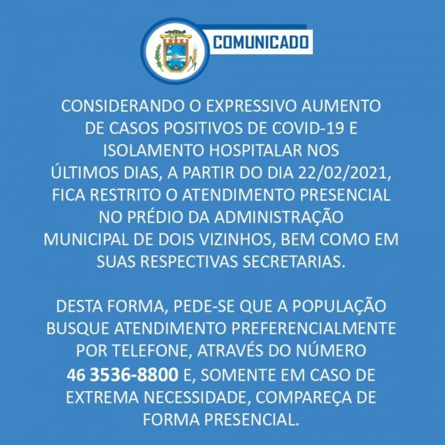 Comunicado - Restri��o no Atendimento