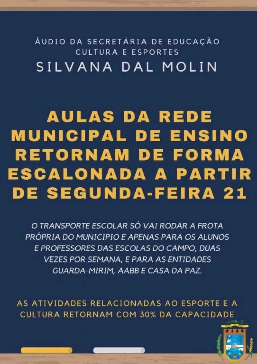 Aulas da Rede Municipal de Ensino Retornam de Forma Escalonada a Partir de Segunda-feira 21