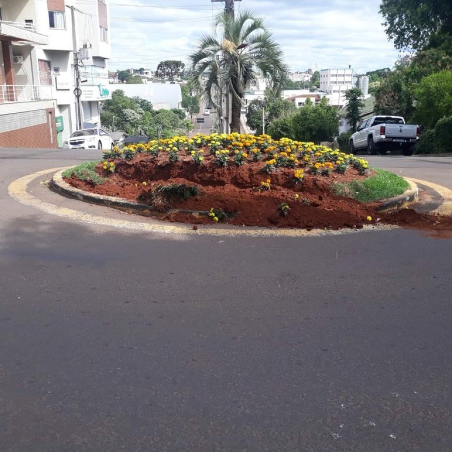 Novamente Dano a Canteiro de Flores Em Rotat�ria de Dois Vizinhos