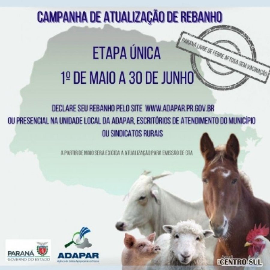 Adapar: Campanha de Atualiza��o de Rebanhos Vai At� 30 de Junho no Paran�