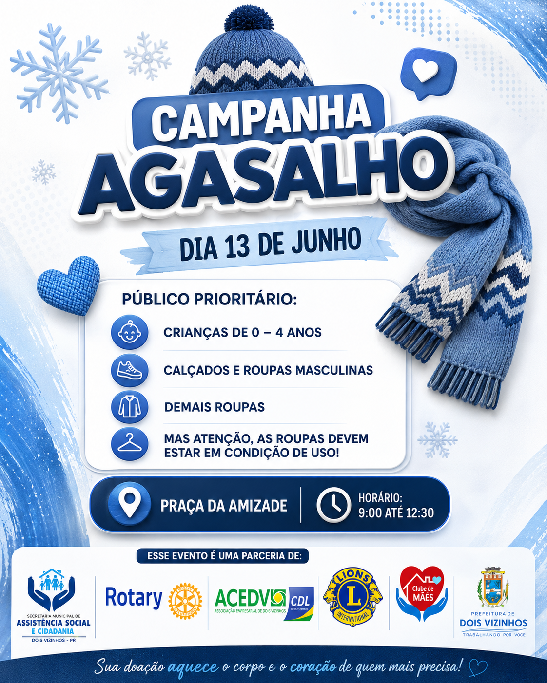 CAMPANHA DO AGASALHO MOBILIZA SOLIDARIEDADE EM DOIS VIZINHOS