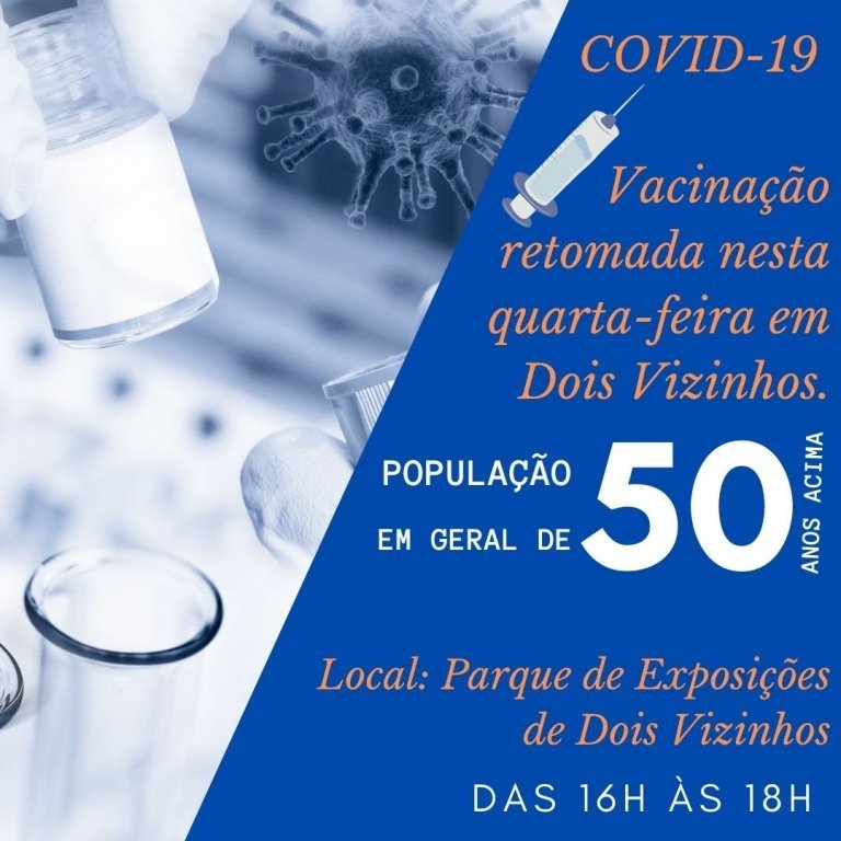 Vacinao Retoma Nesta Quarta-feria para Populao Em Geral de 50 Anos a Mais