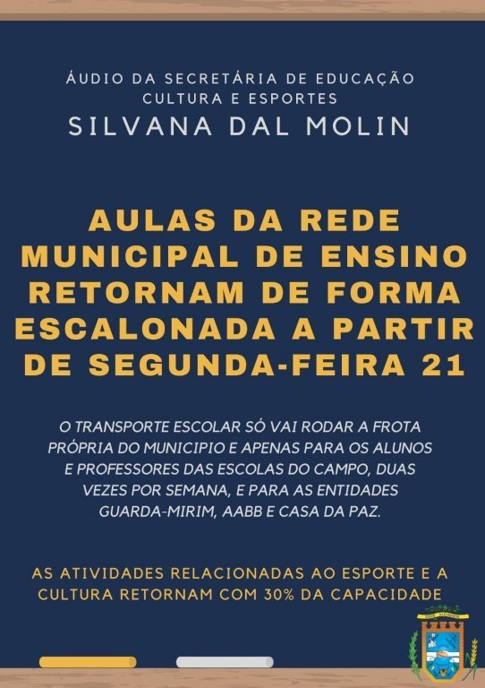 Aulas da Rede Municipal de Ensino Retornam de Forma Escalonada a Partir de Segunda-feira 21