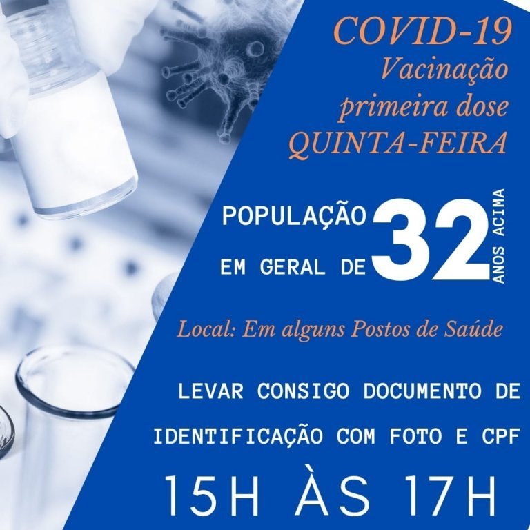 Doses Remanescentes Sero Aplicadas Nesta Quinta-feira para Pessoas de 32 Anos a Mais Em Apenas Alguns Postos de Sade