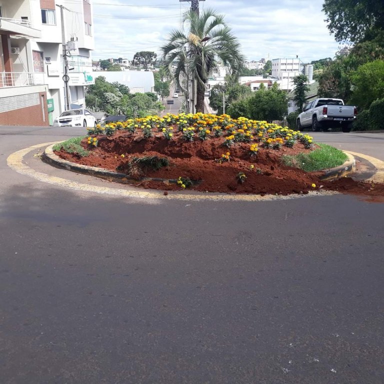 Novamente Dano a Canteiro de Flores Em Rotatria de Dois Vizinhos