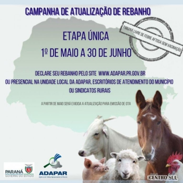 Adapar: Campanha de Atualizao de Rebanhos Vai At 30 de Junho no Paran