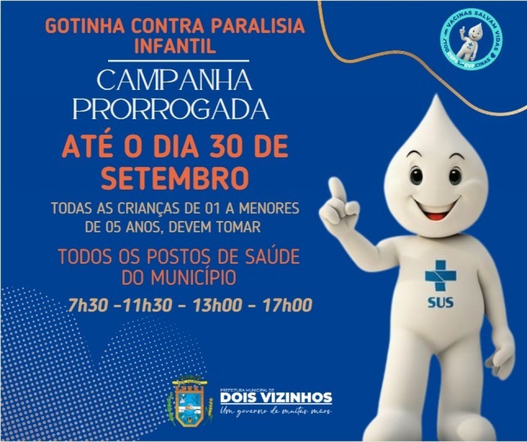 Campanha de Vacinao Contra a Poliomielite  Prorrogada At Dia 30 de Setembro