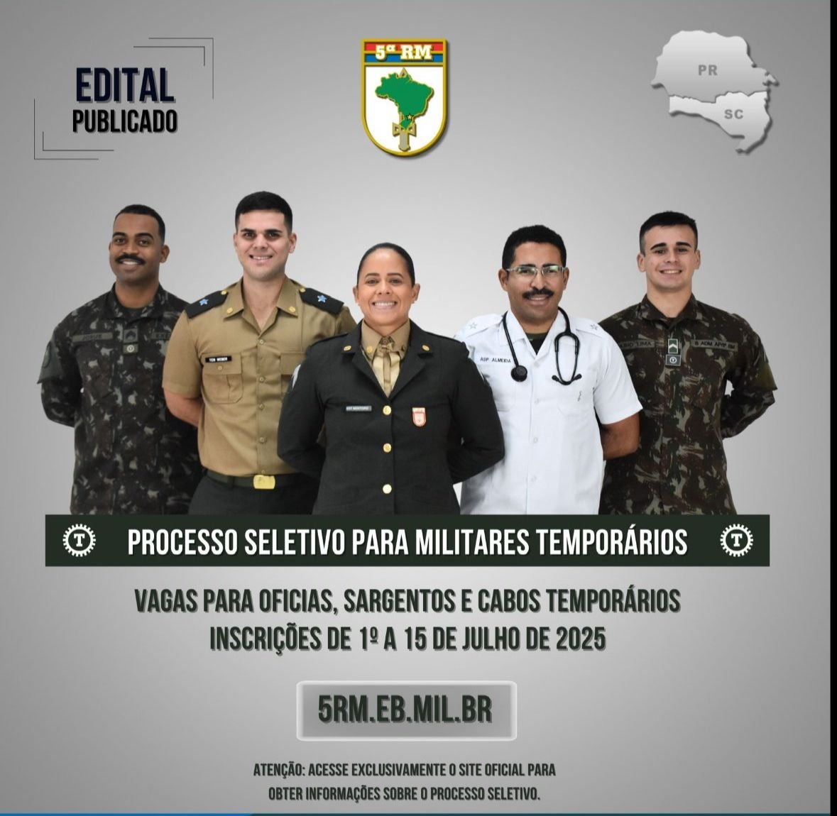 EXRCITO ABRE SELEO PARA OFICIAIS E SARGENTOS TEMPORRIOS NA 5 REGIO MILITAR